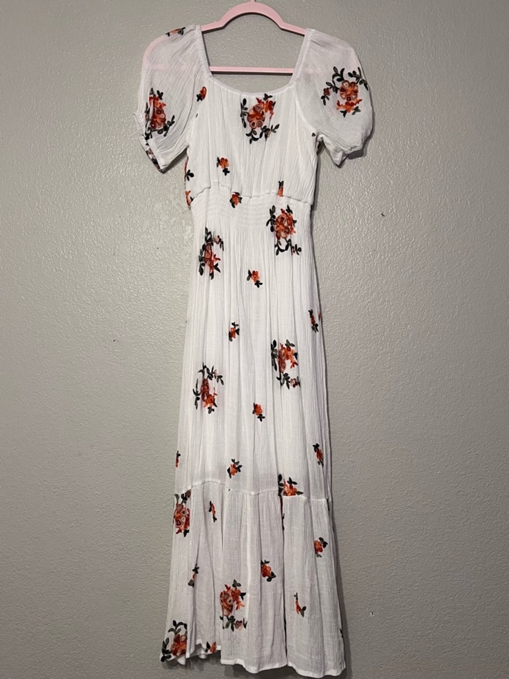 White Floral Maxi Dress with Puff Sleeves